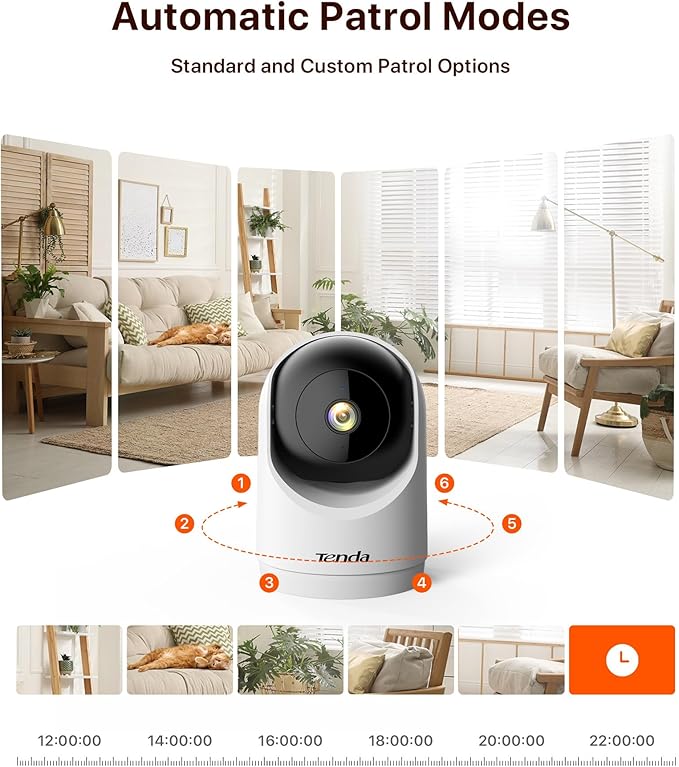 Tenda 2K Indoor Security Camera for Baby Monitor, 360°Pet/Dog Camera for Home Security, 2-Way Audio, Motion Detection, Night Vision, 24/7 Cloud & SD Card Storage (CP3-V3.0 with 64GB SD Card)
