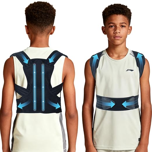 Posture Corrector for Kids Adjustable Back Straighter with Shoulder Pads Upper Back Posture Brace for Teenagers to Provide Spinal Support Improve Posture and Prevent Slouching(Medium, waist size 23.6-31.5in)