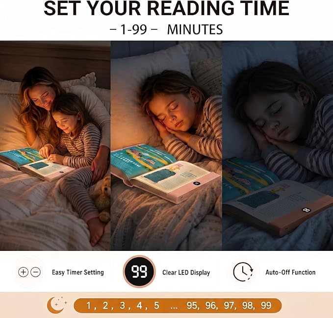 30 LED Book Light for Reading at Night in Bed, Rechargeable Book Page Light, 3 Color Temperatures, Stepless Dimming, 1-99 Min Timer, 2-in-1 Reading Light Light & Night Light, Gift for Readers Pink