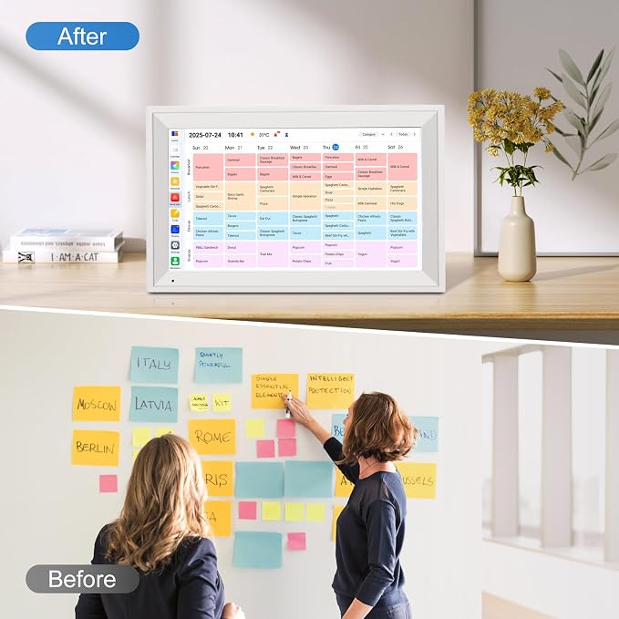 15.6" Smart Digital Wall Calendar, 1920 * 1080P Touchscreen Electronic Wall Planner, Family Schedule Organizer Digital Photo Frame with Built-in 64GB Memory, White
