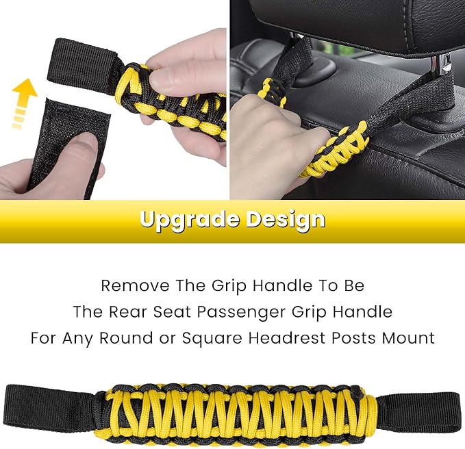 4 x Roll Bar Grab Handles Grip Handle for Jeep Wrangler JK JKU JL JLU TJ YJ Sports Sahara Freedom Rubicon Unlimited Gladiator JT 1955-2023 UTV ATV Premium 550 Paracord Interior Accessories (Yellow)