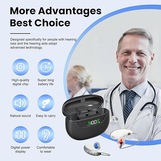 Rechargeable Hearing Aids for Seniors with Noise Reduction|OTC Hearing Aids for People with Mild Moderate Severe Hearing Loss| Automatic Noise Cancelling Comfortable Design and Wear - Black
