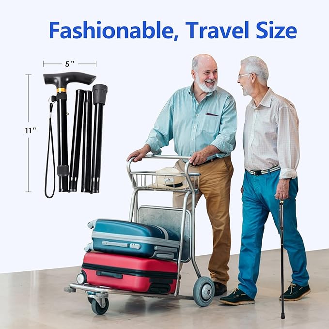 Walking Cane, Folding Cane for Man & Women, Portable Lightweight | 5-Level Adjustable Height, Collapsible Cane for Seniors Balancing Mobility Aid