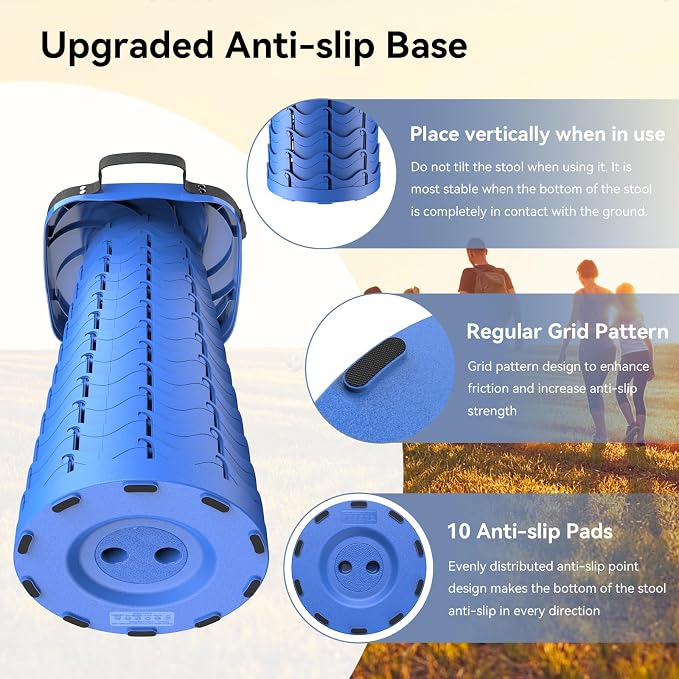 2026 Upgraded Collapsible Stool, Portable Folding Stool, Telescoping Camping Stool with Max Load Capacity 485lbs, Square Retractable Seat for Camping Gardening Fishing Hiking BBQ [Blue]