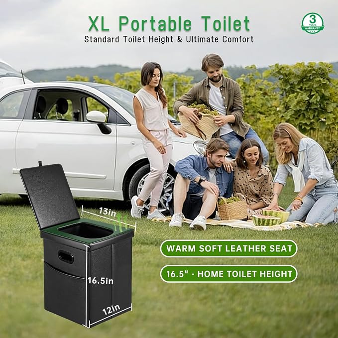 Panmout Portable Toilet Kit with Pop-Up Privacy Tent, 16.5" Camping Toilet | All-in-One Outdoor Portable Camping Bathroom with Camping Toilet , Waste Bags, LED Light for Camping, RV, Road Trip