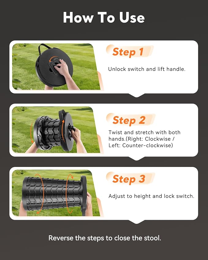 Portable Heavy Duty Collapsible Stool - Adjustable Stool for Camping | Wide Seat, 20.3'' Extra Tall, 1000 LBs Load Capacity, Retractable, Folding Chair for Fishing, Hunting & Outdoor