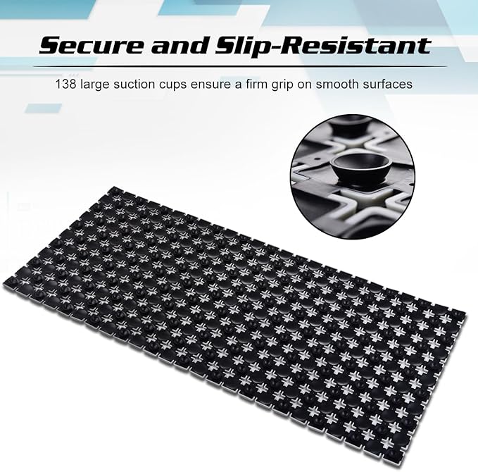 Extra Long Shower Stall Mat Non Slip Bathtub Bath Mats with Suction Cups and Drain Holes- 34 X 15.4 Inch (Gray)