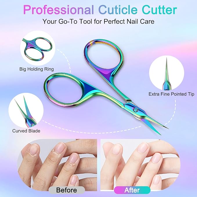 Curved Cuticle Scissors, Extra Fine Tip, Manicure Pedicure | Fine curved tip for manicure, pedicure and eyebrow trimming. For women and men. Compact grooming tool for precise nail care.