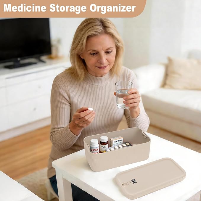 Lock Box for Medicine Small, Lockable Storage Bin with Security Lid, Small Lock Box for Pills, First Aid Kits, Snacks, Phone, Fridge, School Mesh Zipper Pouch Included
