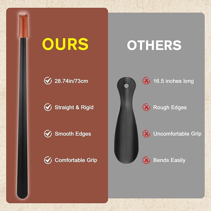 Redriver Metal Shoe Horn Long Handle for Seniors, 28.3'' Extra Long Shoehorn, Shoe Spoon Helpers to Put on Your Shoes for Boots Men Pregnant Women Kids(Brown Handle)