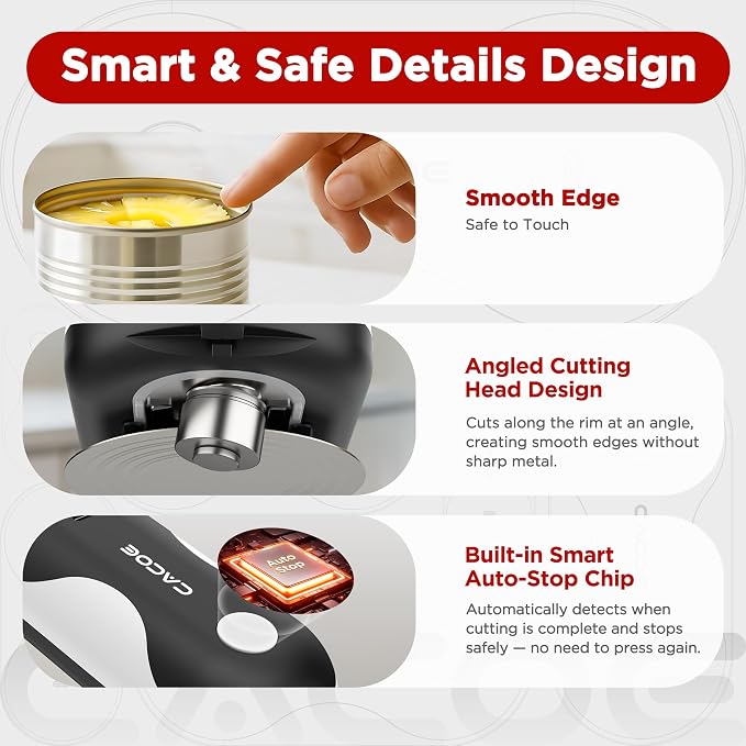 CACOE Automatic Smart Electric Can Opener with Auto Stop & USB-C Charging | Cordless Can Opener for Elderly and Arthritic Users for Seniors & Arthritis, Effortless One-Touch Open (black)