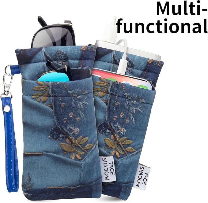 Face Shadow Double Glasses Case Soft Eyeglass Case For Women Men Squeeze Top Sunglasses Case With Cleaning Cloth