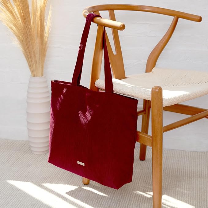 VANDEL Corduroy Tote Bag for Women and Men with Zipper and Inner Pockets. Cute School Tote Bag with Zipper, Aesthetic