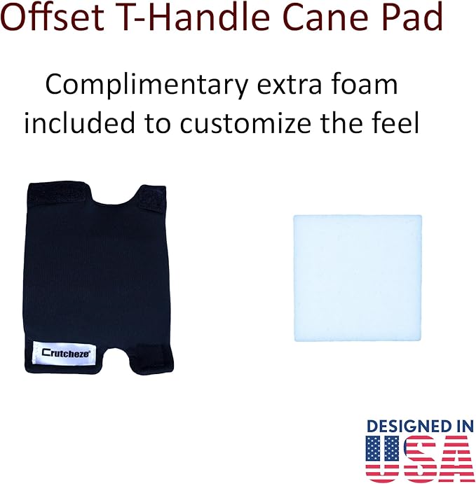 T-Handle Cane Pad – Crutcheze Premium Foam Grip Cover for Walking Canes – Soft Handle Cushion for Arthritis, Injury, Seniors – Black Mobility Accessory – Designed in USA