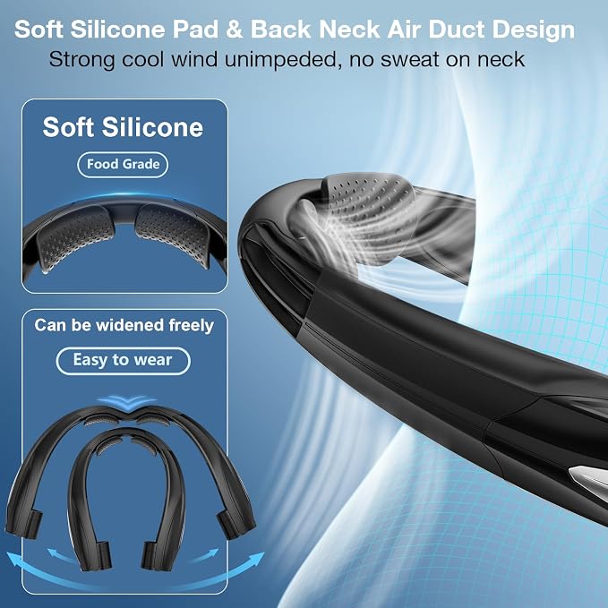 Hionly AI Neck Fan, 6 Speeds Adjustable Portable Personal Fan Rechargeable, Faster Cooling Wearable Fan, Ultra Quiet for Home, Office, Travel, Outdoor