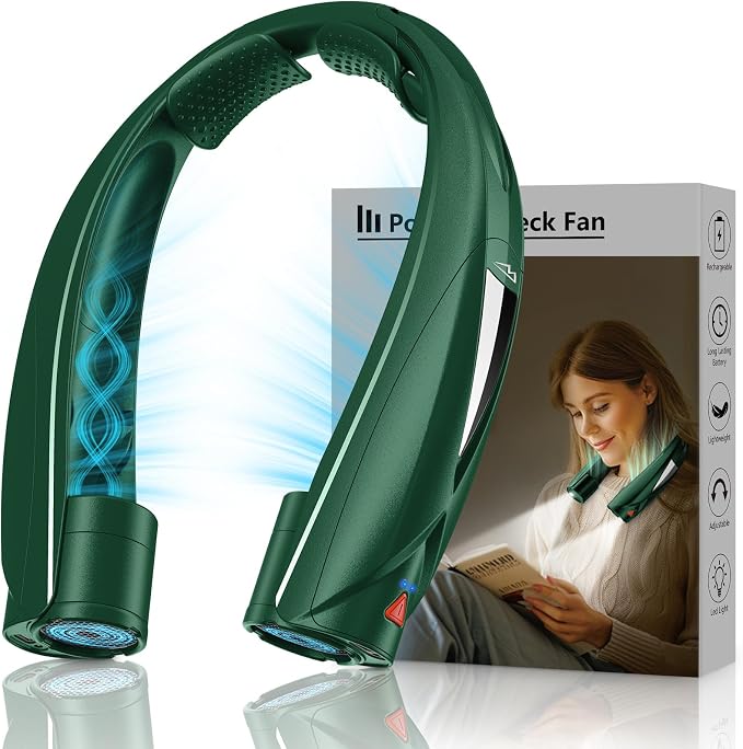Laimiod Hand Free Portable Neck Fan with LED Book Light for Men & Women | Comfortable Silicone Made, 6-20 Hours Long Lasting, 6 Adjustable Speeds, Ultra Quiet Personal Neck Cooler for Indoor Outdoor