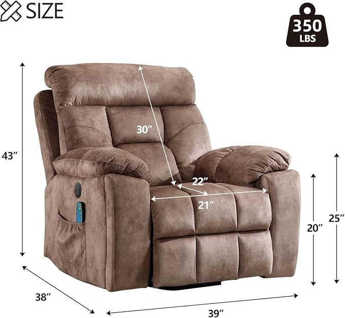 Large Power Lift Recliner Chair with Massage and Heat for Elderly Big and Tall People, Overstuffed Wide Recliners with 2 Cup Holders, Side Pocket and USB Port, Camel