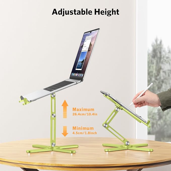 OMOTON LA10 360° Rotating Laptop Stand Riser Foldable for Desk, Citron | Aluminium Aolly, Adjustable Height Angles, Collaborative Work, Easy Storage, Fits Laptops up to 17", for MacBook Pro/Air HP