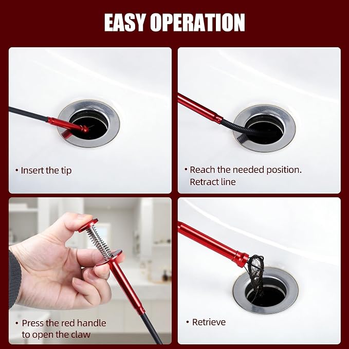 Flexible Grabber Tool, Magnetic 4-Claw Gripper (24", Red) | Mechanic Pickup Tool with Spring-Loaded Handle; for Automotive, Engine Bay, Bathroom, Kitchen, Sewers, Drain, Small Spaces