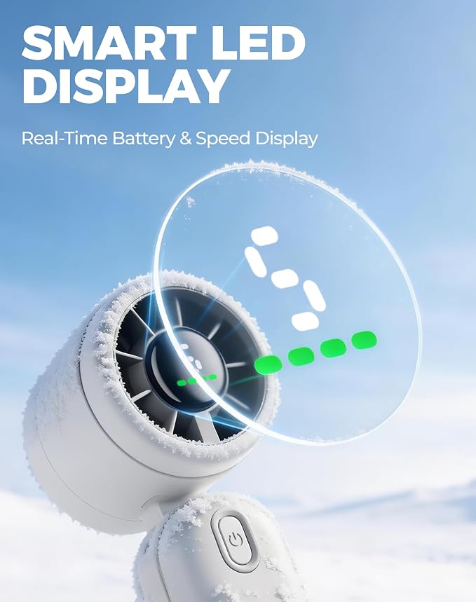 Diveblues Mini Portable Handheld Turbo Fan 27ft/s, 4000mAh Battery | 12H Max Cooling, 5 Speeds, LED Display, Quiet Motor, 3-in-1 Handheld/Neck/Desk Fan for Travel, Cruise & Disney Essentials