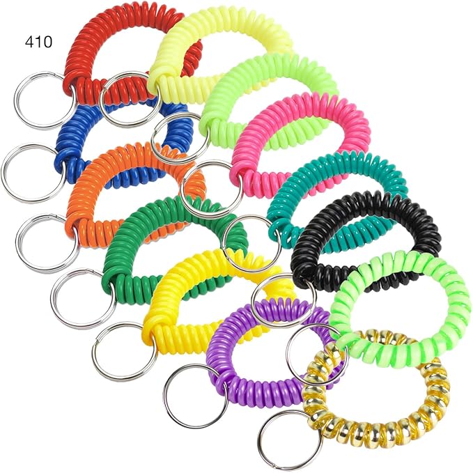 Lucky Line 2” Diameter Spiral Wrist Coil with Steel Key Ring, Flexible Wrist Band Key Chain Bracelet, Stretches to 12”, Teal, 5 Pack (4103805)