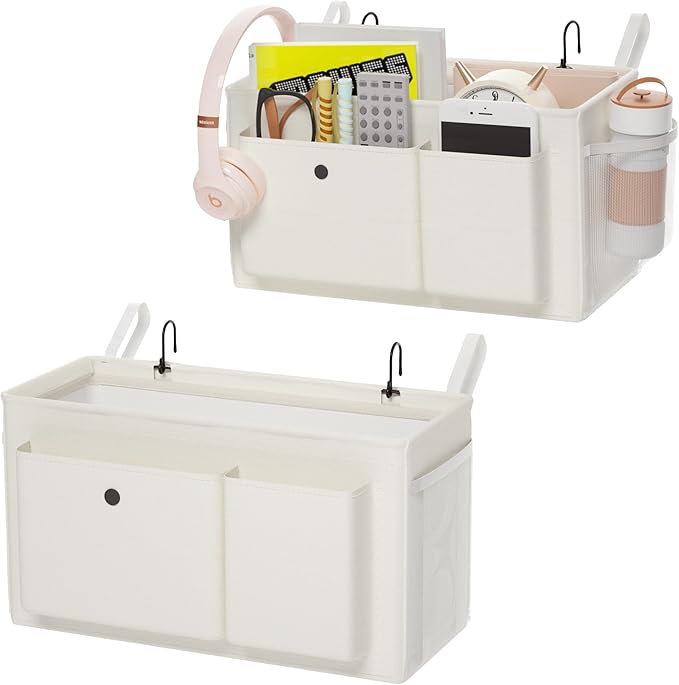Bedside Caddy Bedside Storage Hanging Organizer for Bunk Dorm Bed Rail | Bed Caddy with Hooks, Top Bunks and Dorm Essentials for Water, Tissues, Tablets, Books, Phones, Remotes and Other Necessories