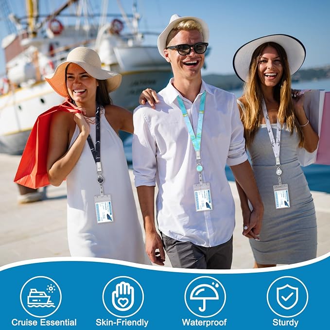 HONSIO 4 Pack Cruise Lanyard for Ship Cards, Cruise Essentials 2026, Marble | Retractable Badge Reels & Waterproof ID Badge Holders, Cruise Must Have for Carnival, Royal Caribbean, NCL