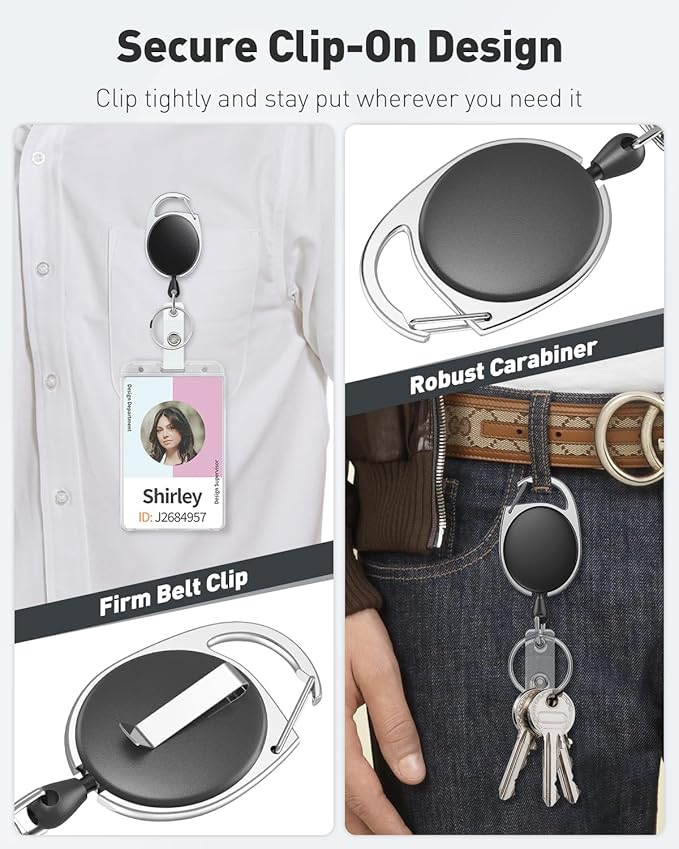 Uniclife 10 Pack Retractable Badge Reel for Badge Holder Heavy Duty Retractable Keychain Strong ABS Casing with Stainless Steel Spring Coil 24 Inch Nylon Rope Carabiner Clip and Key Ring