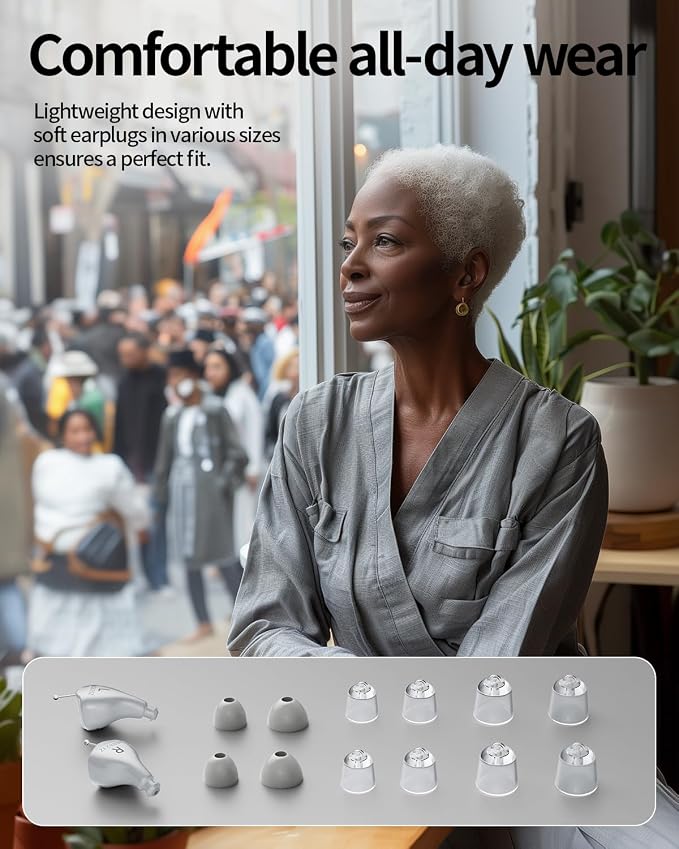 Hearing Aids for Seniors Rechargeable Invisible in The Ear Design with 24H Battery DSP Noise Reduction OTC Hearing Aids for Mild to Moderate Hearing Loss Control Not Amplifiers (WB)