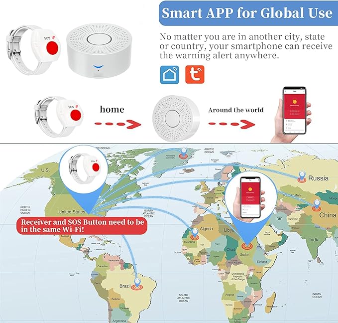 WiFi Caregiver Pager Call Button Wireless Nurse Alert Call Bell Emergency Alert Pager at Home for Elderly Patients