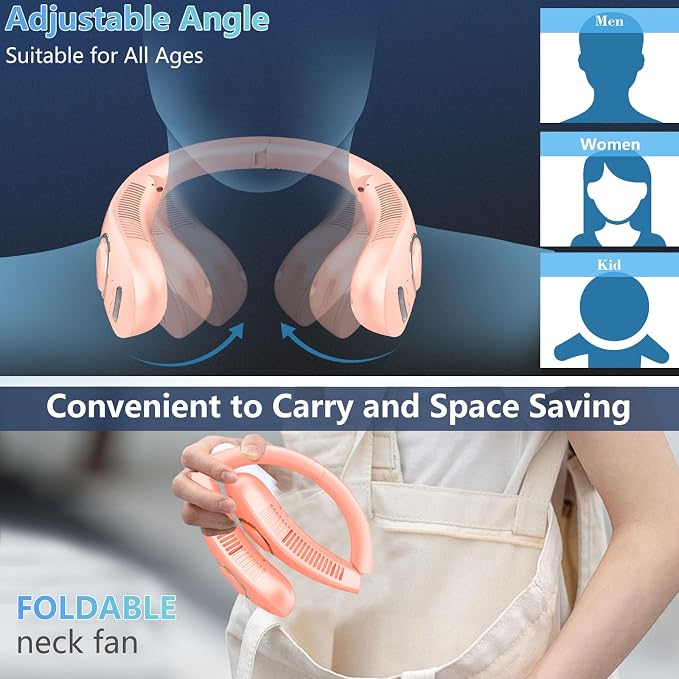 Misting Fan Neck Fans that Blow Cold Air-Foldable Fan with Water Spray Misting,Rechargeable Battery Neck Fan,Cordless Quiet Face Travel,Best Gifts for Mother'S Day Father'S Day Birthday Pink