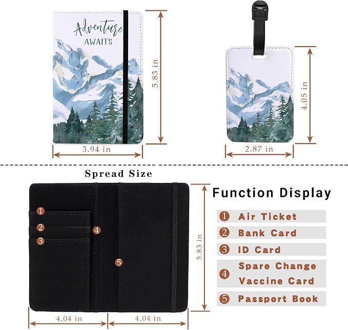 Passport Holder Set,Passport Holder and Luggage Tag,Cover for Men and Women,Wallet, Case,Travel Accessories（5.82 * 3.93 inch）