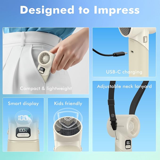 AMACOOL Portable Handheld Turbo Fan丨5 Speed Foldable Hand Fans丨Max 20 Hours Runtime丨Rechargeable Mini Pocket Cooling Fan for Travel, Outdoor Activities, Gifts for Women