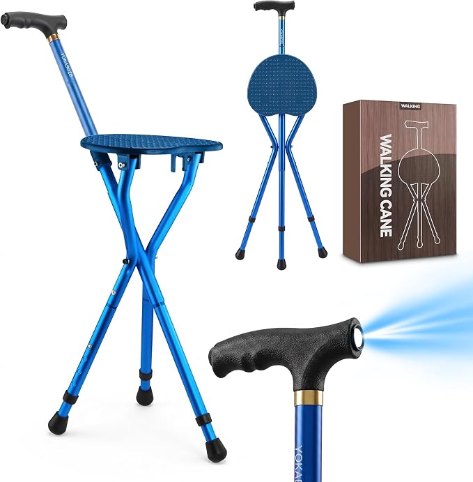 Anti-Slip Walking Cane with Seat Folding Lightweight,Walking Stick Height Adjustment,Portable and Sturdy Cane Chair for Travel Outdoor Use, Queuing, Elderly Women and Men