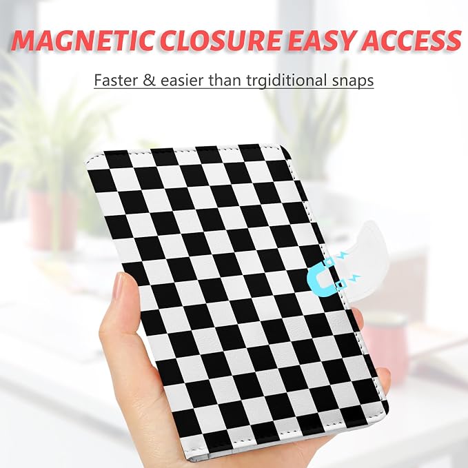 Passport Holder, Cute Travel Wallet Cover with RFID Blocking,black | PU leather travel wallet with magnetic closure, card slots, pen loop, and easy access for passports and essentials.