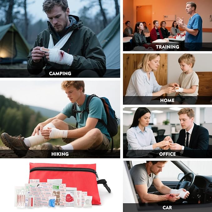 Mini First Aid Kit for Minor Cuts, Scrapes, Sprains, Burns, 194Pcs Compact Portable for Home, Car, Travel, Camping