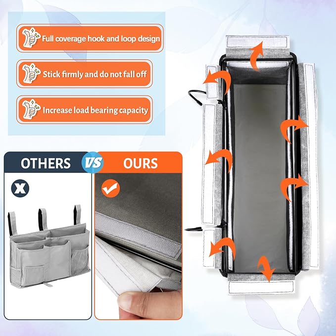 Bedside Caddy, Bedside Storage Bag Hanging Organizer for Bunk Dorm Bed Rail | Bed Caddy with Hooks, Top Bunks and Dorm Essentials for Water, Tissues, Tablets, Books, Phones, Remotes and Other Necessories