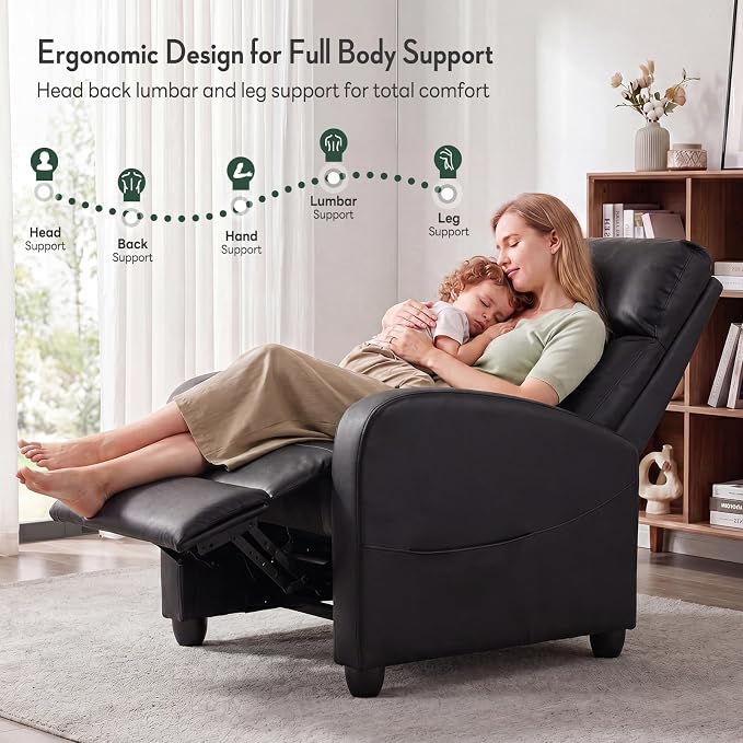 Massage Recliner Chair, Recliner Sofa Fabric for Adults, Recliners Home Theater Seating with Lumbar Support, Reclining Sofa Chair for Living Room, Ink