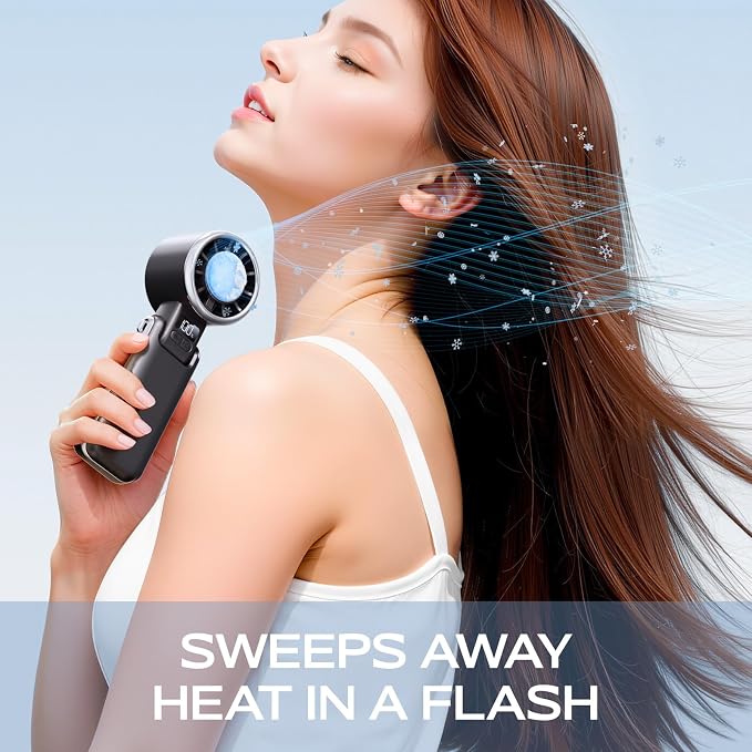 SHEWIND Portable Handheld Fan with Ice Cooling-5 Gear High Speed Turbo Personal Fan Rechargeable,Up to 13 Hrs,Mini Fan Handheld,Europe Travel Essentials Accessories, Beach Vacation, Gifts for Women