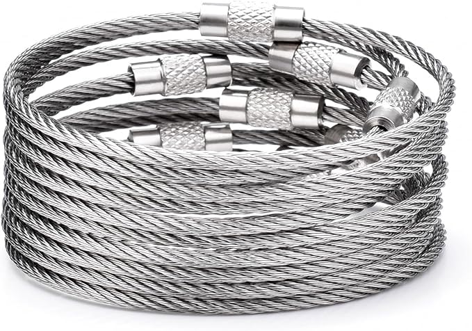 CooBigo 25 Pack Wire Key Ring Large Cable Key Chain Rings 6" Metal Keychain Keyring Loop Bulk for Outdoor Luggage Tags(THICK: 2MM)