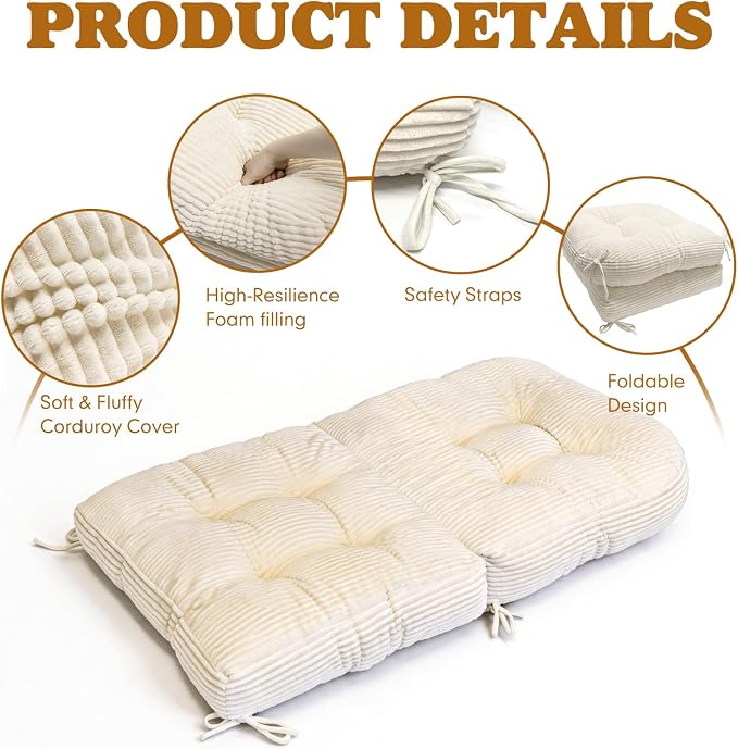 Swivel Rocking Chair Cushion, 48"x24"x6" Egg Chair Cushions with Corduroy Cover for Indoor/Outdoor Use,Waterproof and Fade-Resistant(Milk White)