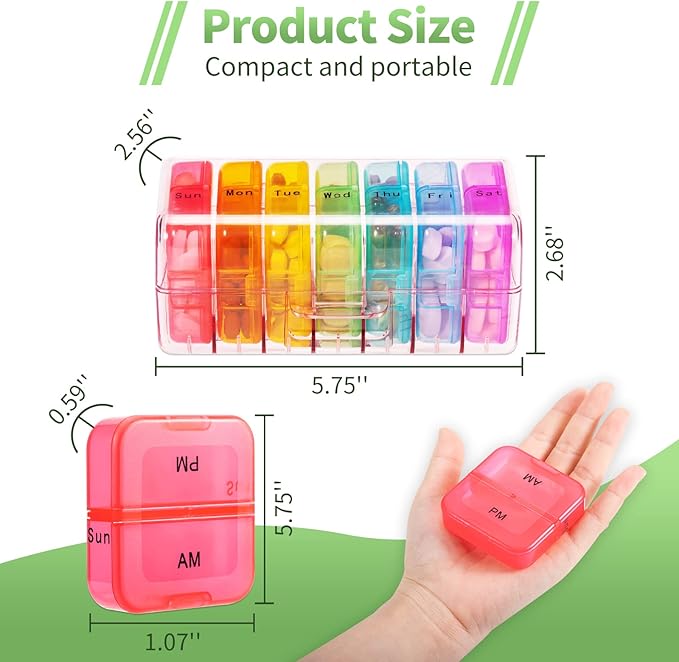 Zoksi Weekly Pill Organizer 2 Times a Day, Pink 7 Day Am Pm Pill Box, Daily Am Pm Pill Organizer 7 Day, Portable Vitamin Pill Case, Weekly Pill Box for Fish Oils, Vitamin, Supplement