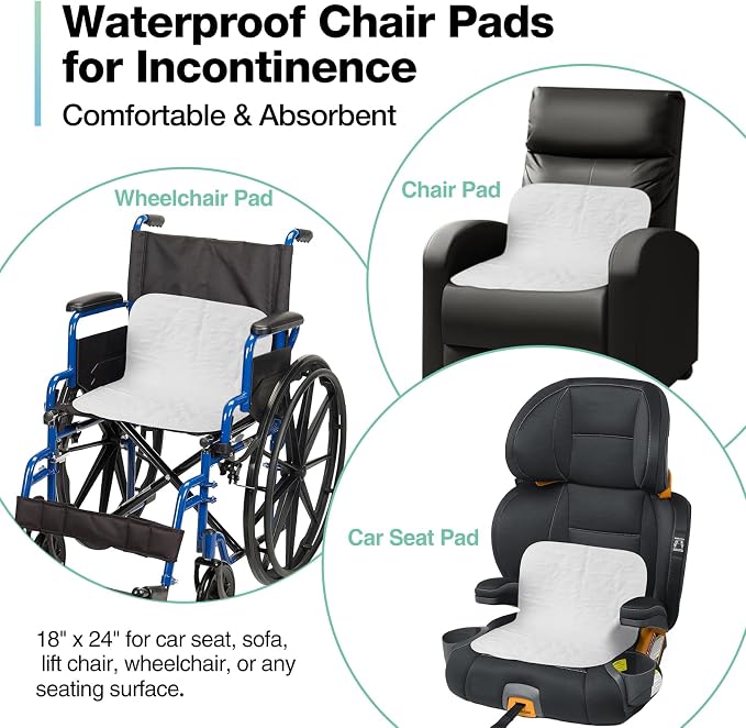 Washable Waterproof Underpads, 24" x 18" (4 Pack) Reusable Incontinence Pads for Chair, Bassinet, Crib, Car Seat, Sofa, Wheelchair, Small Size