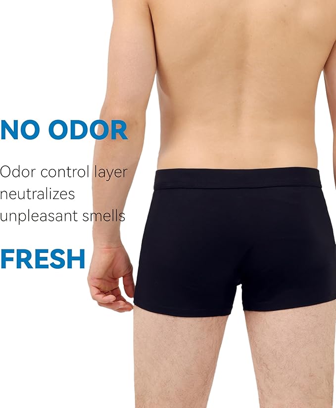 Mens Incontinence Underwear Washable Leak and Odor Protection 60ml Absorbency Covered Waistband Boxer Briefs 3 Pack (3 Black, XL)
