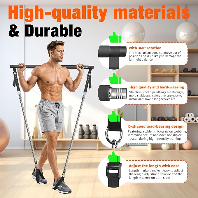 Bbtops Pilates Bar Kit with Resistance Bands,Pilates Bar with Stackable Bands Workout Equipment for Legs,Hip,Waist and Arm,Exercise Fitness Equipment for Women & Men Home Gym Yoga Pilates