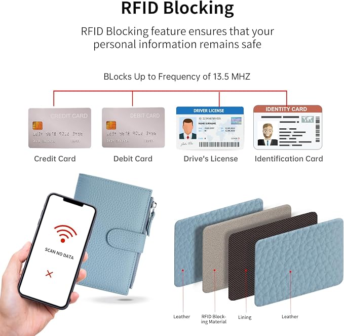 Passport wallet and Card Slot Combo RFID Blocking Leather Travel Passport Wallet for Men and Women with Zippered Coins Pocket Passport holder,LightBlue