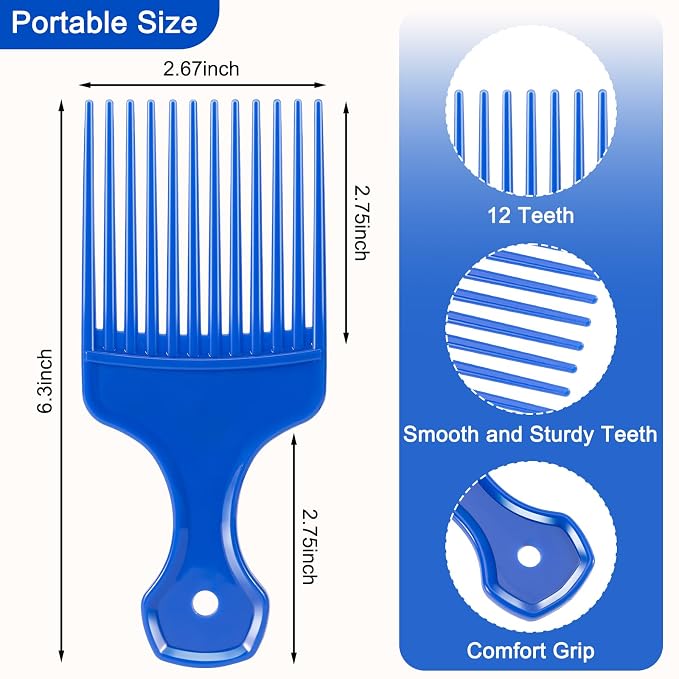 SIMPOR 4 Pcs Hair Pick Comb Wide Tooth Lift for Hair Styling Detangling, Plastic Afro Pick for Women Men, Fist Picks for Curly and Afro Hair (Multiple colors)