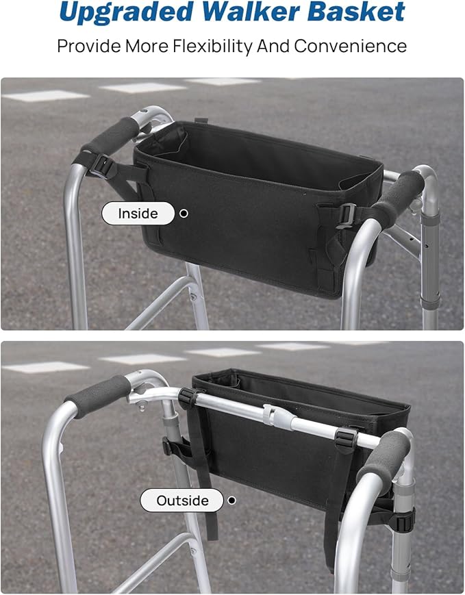 JOYTUTUS Walker Basket for Folding Walker, Basket for Walkers for Seniors,Rollator Walkers Storage Bag, Can be Installed Outside or Inside of Walker, Wheerchair