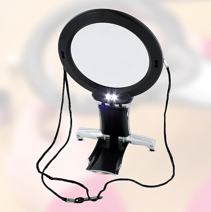 Hands Free Magnifying Glass for Close Work with Light 2X Lens & 6X Spot Magnifier, Neck Hanging LED Magnifier for Seniors, Coins, Cross Stitch, Sewing, Embroidery, Reading, Needlepoint, Hobbies