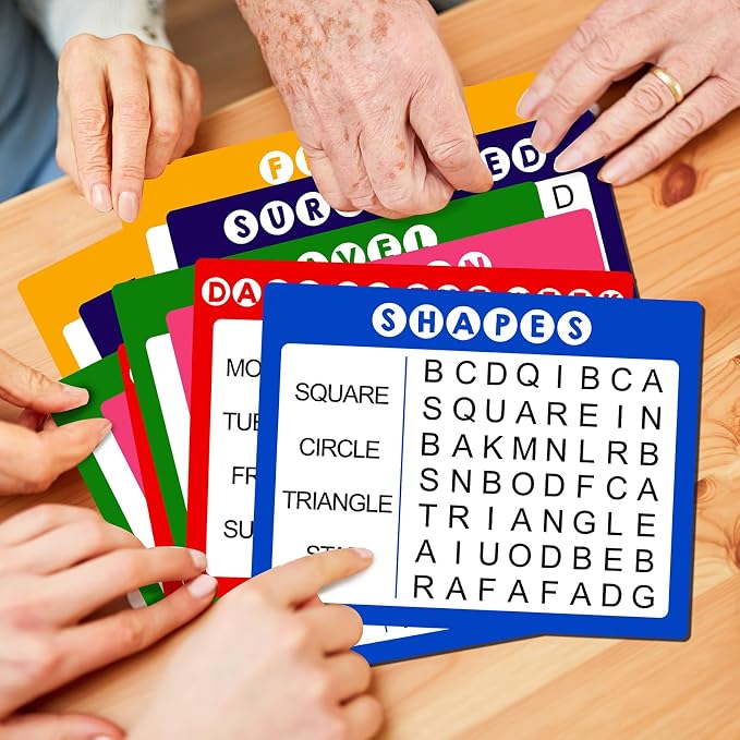 Yeaqee 12 Pcs Word Search Books for Dementia Game Reusable Alzheimers Word Search Cards Dementia Activities Large Print Products for Grandpa Elderly Seniors Patients Crossword(Bright Color)